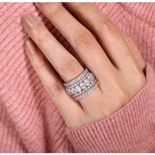 2021 New Arrival Rose Gold Color 4 Pieces Stacked Stack Wedding Engagement Ring Sets For Women Fashion Band R5899