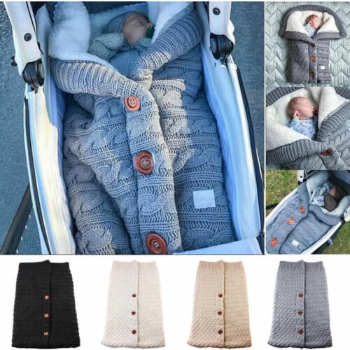 Newborn Baby Blanket Knit Crochet Swaddle Sleeping Bag Stroller Wrap Winter Warm Button Infant Button Sleeppacks