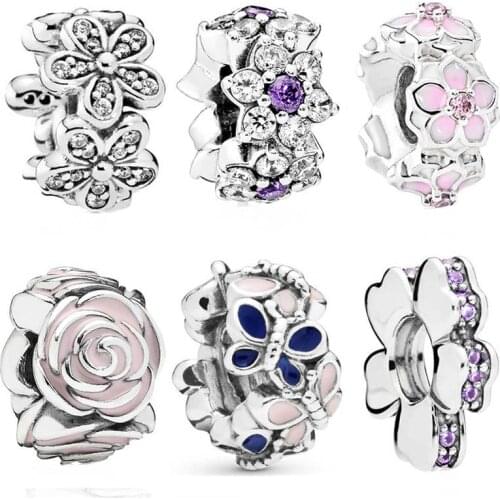 Dazzling Daisies Butterfly Arrangement Rose Flower Garden Spacer Charms Fit Europe Bracelet 925 Sterling Silver Bead Jewelry