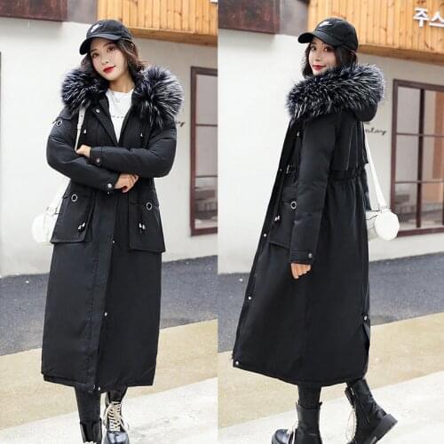 New Winter Women X-long Fleece Parkas Jacket Casual Fur collar Thick Warm Slim padded Long Coat For Female Winter -20degrees