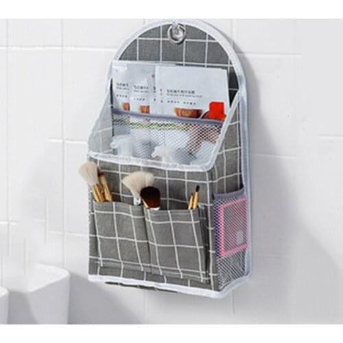 Wall Hanging Storage Bag With Side Pocket Dormitory Over The Door Linen Cotton Pouch With Bottom Board For Home Organizador