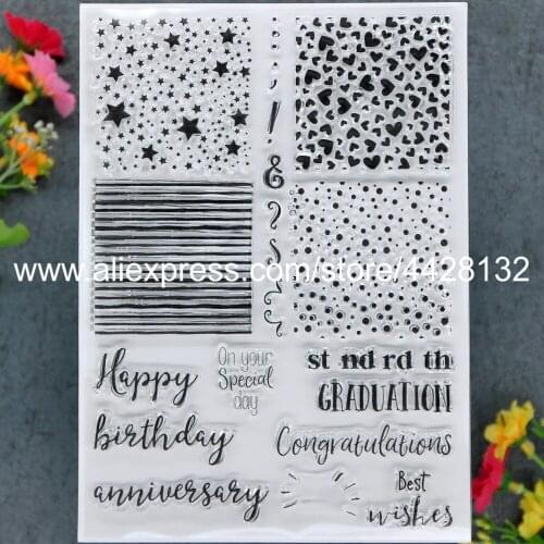 Happy Birthday Congratulations Anniversary Star Heart Scrapbook photo cards rubber stamp clear stamp transparent stamp 9081613