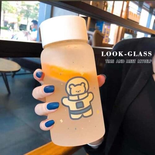 500ml New Astronaut Transparent Plastic Water Bottles BPA Free Creative Frosted Water Bottle with Portable Rope Travel Tea Cup