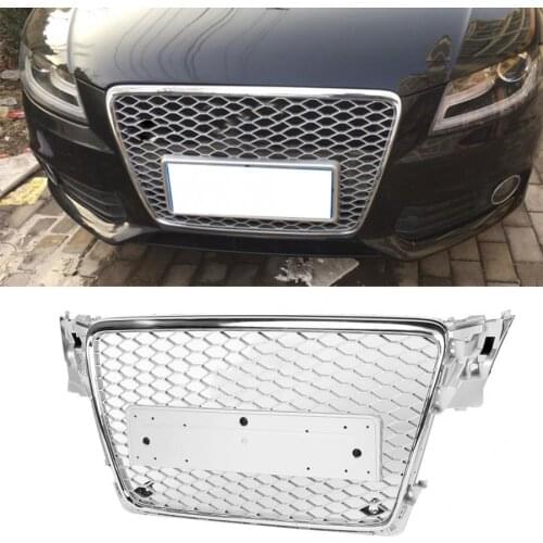 Car Modification Front Bumper Grille Grill Fit for Audi A4/S4 B8 2009 2010 2011 2012 (Silver)