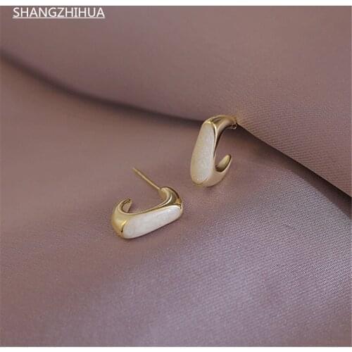 SHANGZHIHUA Classic White Enamel Glaze Earrings for Women Korea 2021 New Delicacy Girls Unusual Jewelry Party Gift