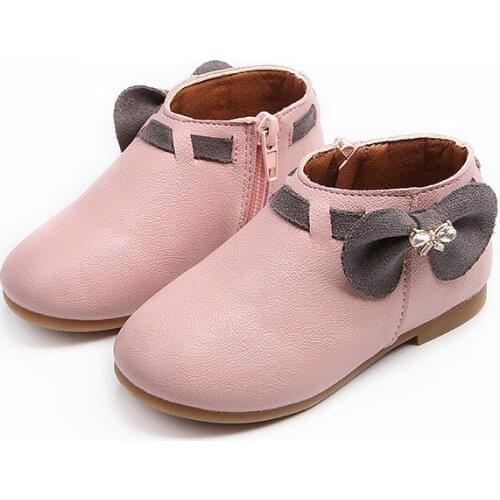 Skoex 2020 New Autumn Winter Children Warm Boots Women Baby Bowtie Snow Boots Girls Slip Wear-resistant Plus Velvet Cotton Shoes