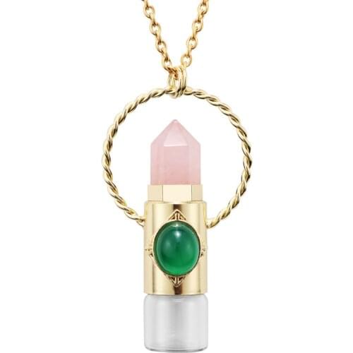 Light Yellow Gold Color Circle Geometric Shape Many Style Stone Pendant Link Chain Necklace Perfume Bottle Jewelry