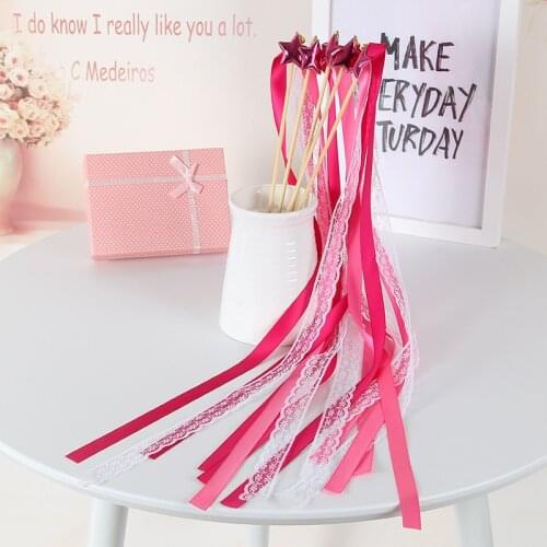 20/50pcs Star Fairy Wand Lace Ribbon Streamers Wedding Magic Wands Wood Stick Bells Confetti Wedding Cheer Decor Supplies