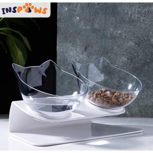 Explosive Cat Double Bowl Cat Bowl Dog Bowl Transparent AS Material Non-slip Food Bowl With Protection Cervical Transparent Cat