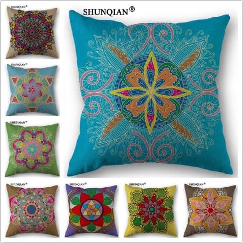 WJY4123 Hot Selling colorful mandala pillowcase Custom Linen Cotton Cushion Throw Pillow Cover Pillowcase Art Decorative Cojines