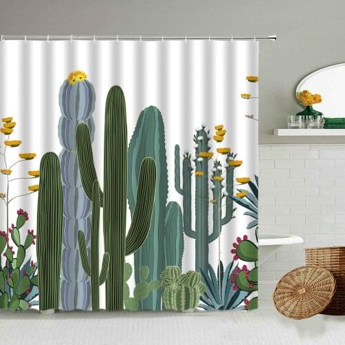 Tropical Desert Cactus Waterproof Shower Curtain Green Plant Nordic Style Bathroom Accessories Decoration With Hook Screen Set