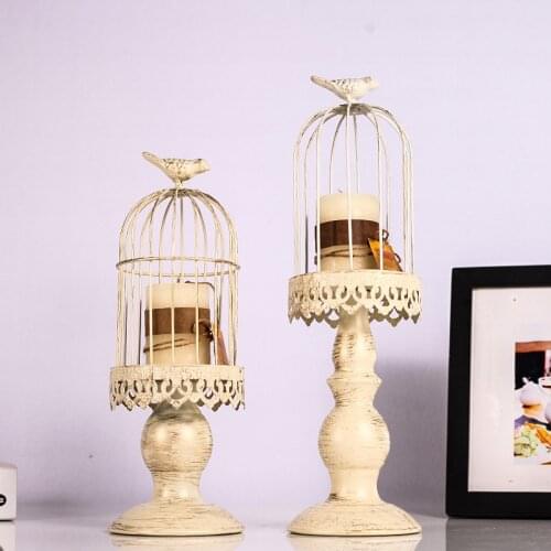 Ironwork white retro birdcage carved candle stand candlelight dinner wedding props home decoration candlestick