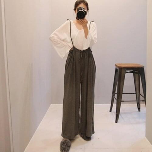 Johnature 2021 Spring New Korean Strap Women Jumpsuits Simple Loose High Waist Wide Leg Pant Bodysuits