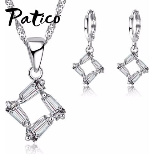 925 Sterling Silver Wedding Jewelry Sets For Women Hollow-out Zircon Crystal Stone Pendant Necklace Earring Sets Gift