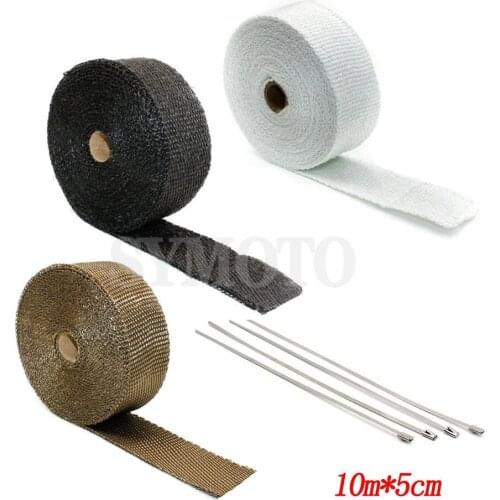 10M Car & Motorcycle exhaust pipe Anti hot insulation cotton Heat Wrap Roll Cable Pipe Tape With 4 Stainless Ties Kit