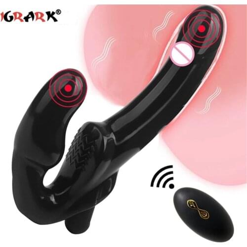 10 Speeds Strapless Strapon Dildo Vibrator Female Double Vibrating G Spot Adult Sex Toys for Women Couple Anal Prostate Massager