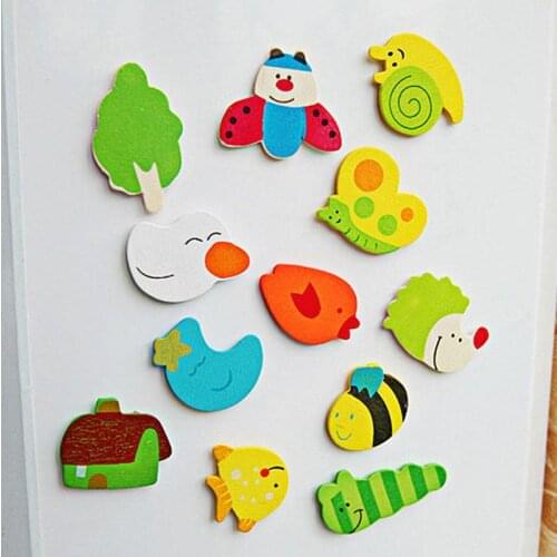 12Pcs/Set Random Color Cute Fridge Magnet Wooden Cartoon For Baby Home Shape Decor Kids Educational Toys Z7O3