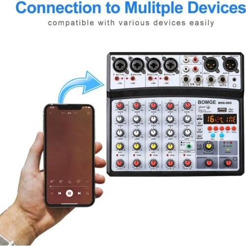 Wireless 6 Channel Audio Mixer Portable Mixing Console USB Interface Sound Card With 16 DSP Echo 48V Phantom Power