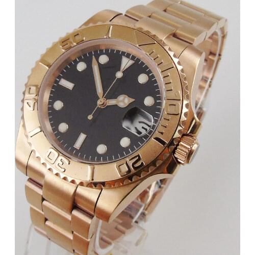 BLIGER 40mm SUB Sterile All Rose Gold Plated Mechanical Men Watch NH35A MIYOTA 8215 Oyster Strap Sapphire Glass Non Seeing Back