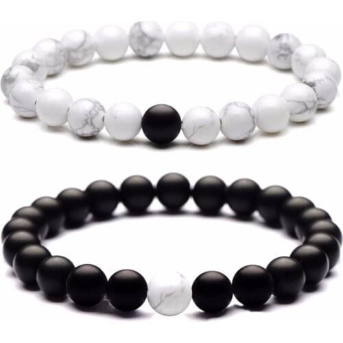 2 Pack 8mm Beads Bracelet Nature Stone Black Yoga Aromatherapy Elastic Bracelets Jewelry Gift