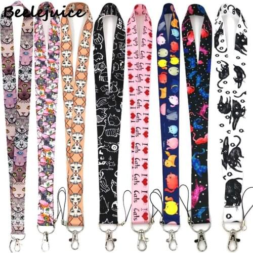 Cartoon Lovely Cats Neck Keychain Necklace Webbings Ribbons Anime Cartoon Neck Strap Lanyard ID badge Holder Keychain Lanyards