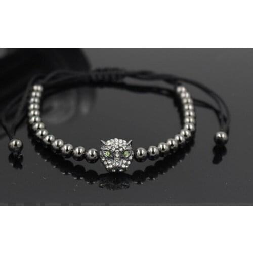 Cg4345 gold silver micro pave cz zircon cubic zirconia Bracelet adjusted nature stone bead leopard Punk Charm Bangles