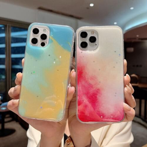 TPU Case For iPhone 12 Pro Max Mini 11 Pro Max XS X XR 7 8 Plus Cover Aquarelle Pattern Mobile Phone Protective Back Cover