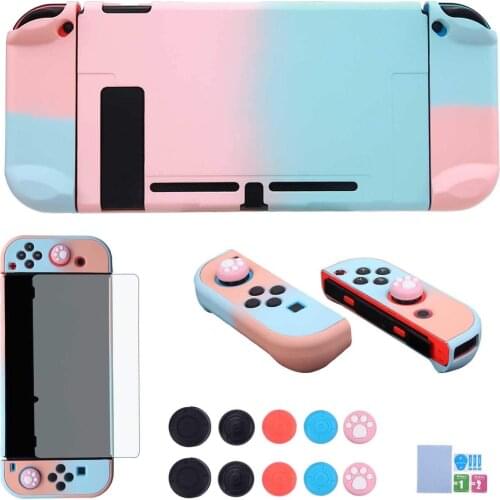 Dockable Pastel Case For Nintendo Switch Game Console Joycon Case Protection Shell & Thumb Grip Joystick Cap & Screen Protector