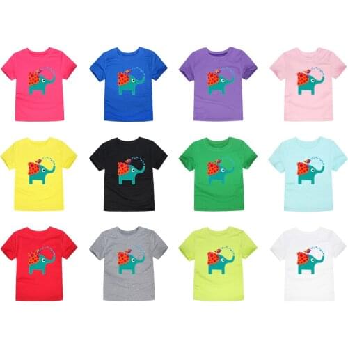 Kids Elephant Bird T-Shirts Boys Girls Short Sleeve Tops Tees Children Cartoon Cute T Shirt For 2-12 Years