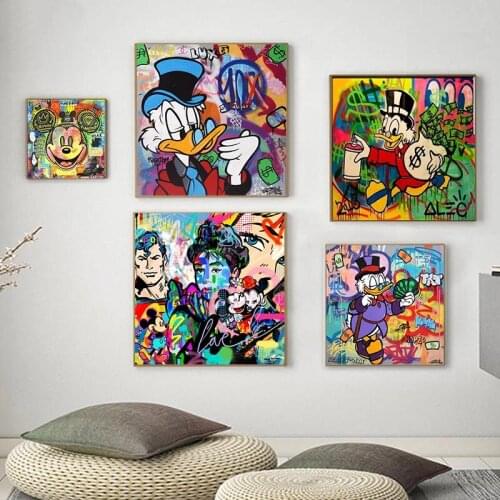 Disney Banksy Mickey Mouse Donald Duck Canvas Painting Graffiti Wall Art Room Decor Picture Posters Home Decoration Kid Gift