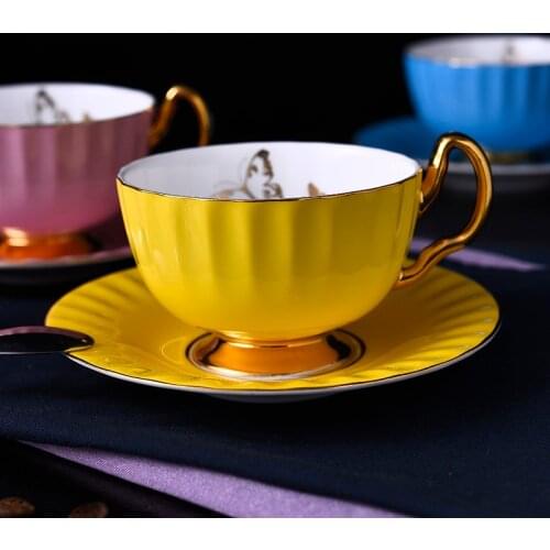 Exquisite elegant gold edged solid color ceramic coffee cup Fashion golden butterfly afternoon black tea cup