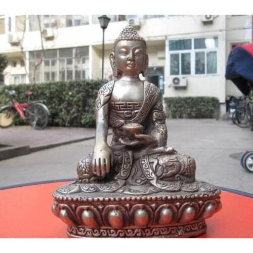 Buddhismn Temple exquisite Silver Dragon Sakyamuni Tathagata Buddha Statue