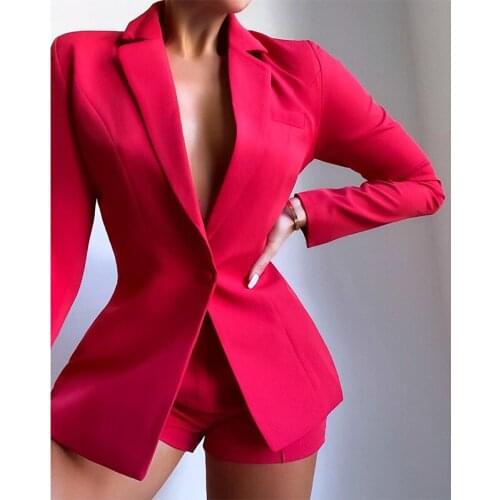 Foridol Blazer Shorts Two Pieces Set Suits Elegant Office Ladies Fashion Matching Sets Rose Red Spring Autumn Blazer Jackets