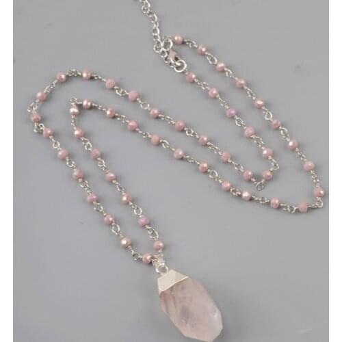 Healing Crystal Women Pendant Necklace Natural Rose Quartzs Pendant Necklace Bohemian Gems Stone Necklace Wholesale Dropship