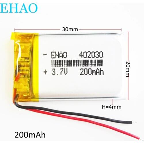 3.7V 200mAh 402030 Lithium Polymer LiPo Rechargeable Battery For Mp3 GPS smart watch Camera bluetooth speaker