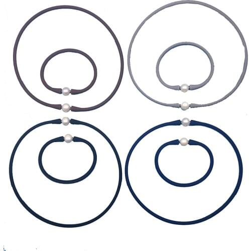 LJHMY Elastic Silicone Rubber Band with White Pearl Beads Necklace Bracelet Jewlery Set Necklace Sets for Women