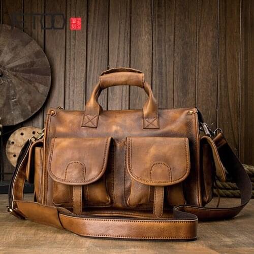 AETOO Vegetable tanned leather mens bag, cowhide crossbody shoulder bag, hand-polished leather messenger bag, handbag