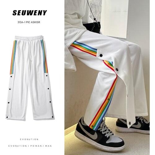 2021 Hip Hop Striped Sports Pants Man Pants Loose Casual Straight Mens Trousers Korean Harajuku Male Pants Mens Clothing