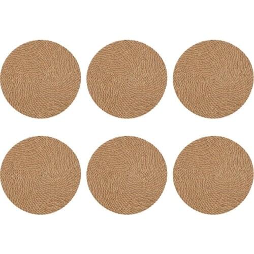 Round Braided Placemats Set of 6 Jute Handmade 7 Inch Heat Resistant Thick Hot Pads Mats Coaster