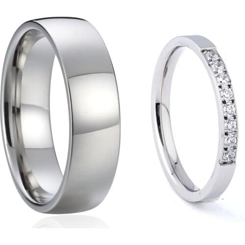 1 Pair White Gold Silver Color CZ Eternity Wedding Rings Set For Men And Women Couple Ring Proposal Marriage Anniversary Gift