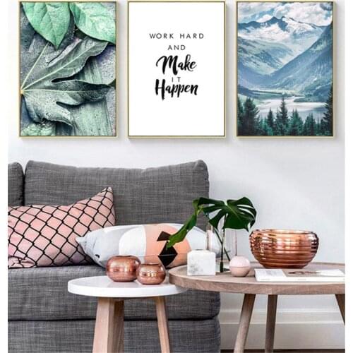 Green Leaf Wall Art Canvas Painting Mountain Nordic Poster Print Sea Landscape Picture Decoration for Living Room Home Decor