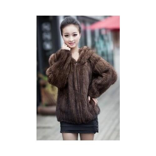 New brand real mink fur coat womens long-sleeve top fashion all-match Mink knit jacket mink knitted fur coat