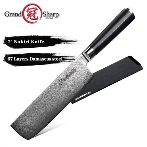Grandsharp 7 Inch Nakiti Kitchen Knife VG10 Damascus Steel Chef Knives Gift Box Cleaver Cutting Meat Chef Knife With G10 Handle