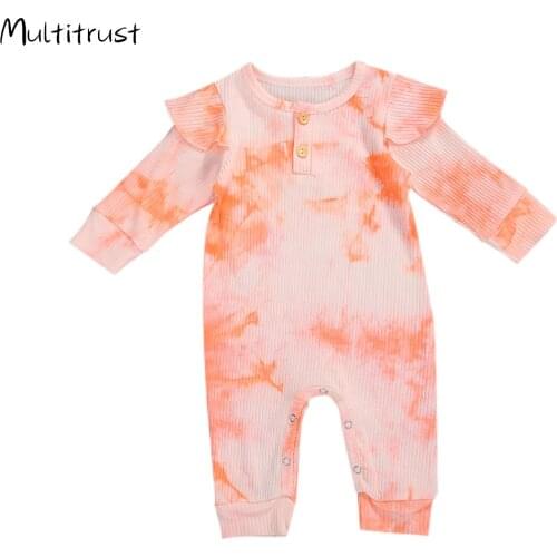 2020 Autumn Baby Boy Clothes Long Sleeve Baby Tie Dye Ruffles Romper Newborn Cotton Baby Girls Knitted Jumpsuit Infant Clothes