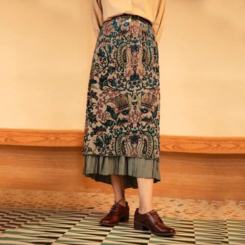 INMAN Womens High Waist Slim Retro British Styleversatile Loose A-Line Long Skirt