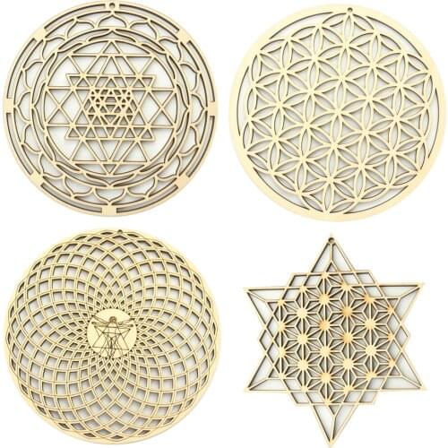 Flower of Life Thanksgiving Energy Symbol Wall Artist Residence Decorative Wooden Shape Laser Cutting Sacred Geometric Pendants