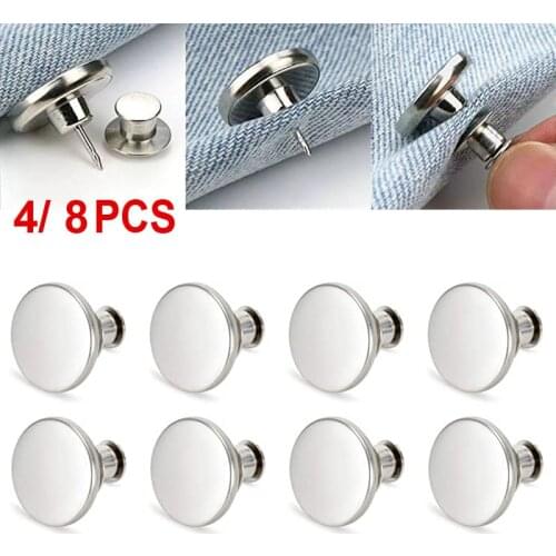 4/ 8pcs Adjustable Detachable Jeans Pin Buttons Nail Sewing-free Retro Metal Buckles for DIY Clothing Garment Button Accessories