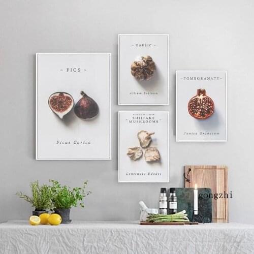 Fig Pomegranate Garlic Mushroom Photography Poster Canvas Painting and Prints Farmhouse Wall Art Picture for Kitchen Home Decor