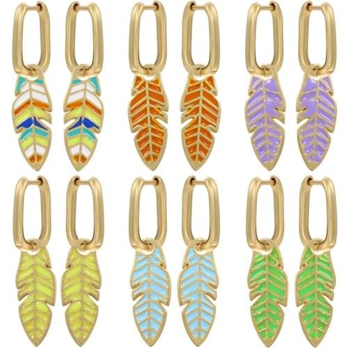 ZHUKOU gold color fallen leaves small hoop earrings creative enamel drop earrings for women fashion jewelry wholesale VE451