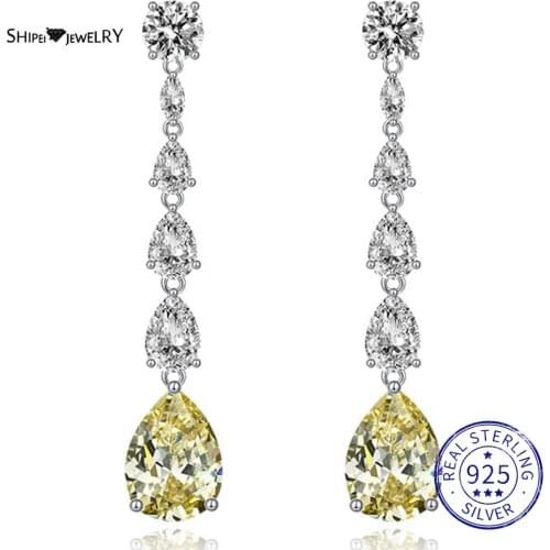 Shipei Luxury 925 Sterling Silver Water Drop Greated Moissanite Diamonds Wedding Fine Jewelry Engagement Drop Dangle Earrings